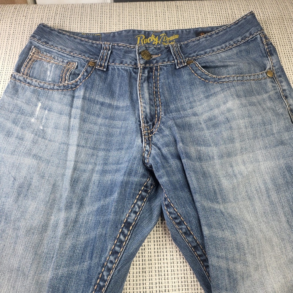 Wrangler Jeans Mens 37x31 Blue Rock 47 Denim Relaxed Fit Western Contrast Stitch